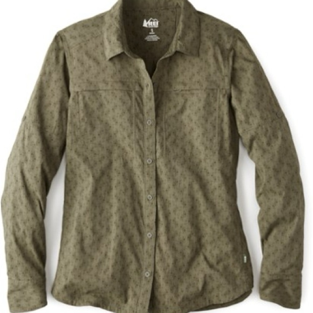 REI Green Casual Button Down Shirt with Textured Fabric